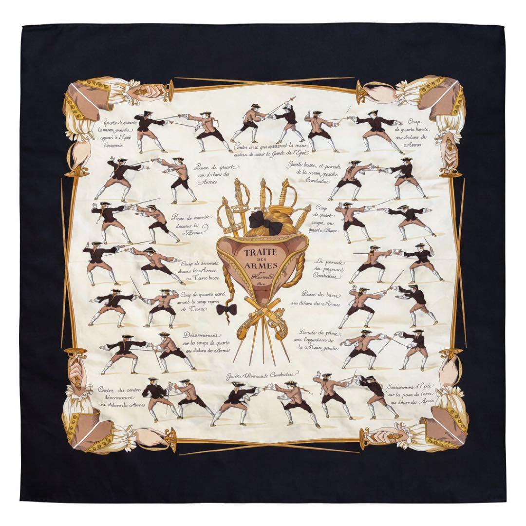 【HERMÈS】スカーフ カレ90 フェンシング柄