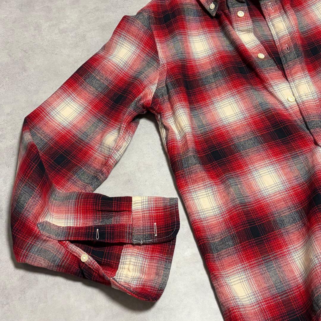 ラルフローレン 長袖シャツ オンブレチェック 刺繍　ポニーロゴ 赤 M