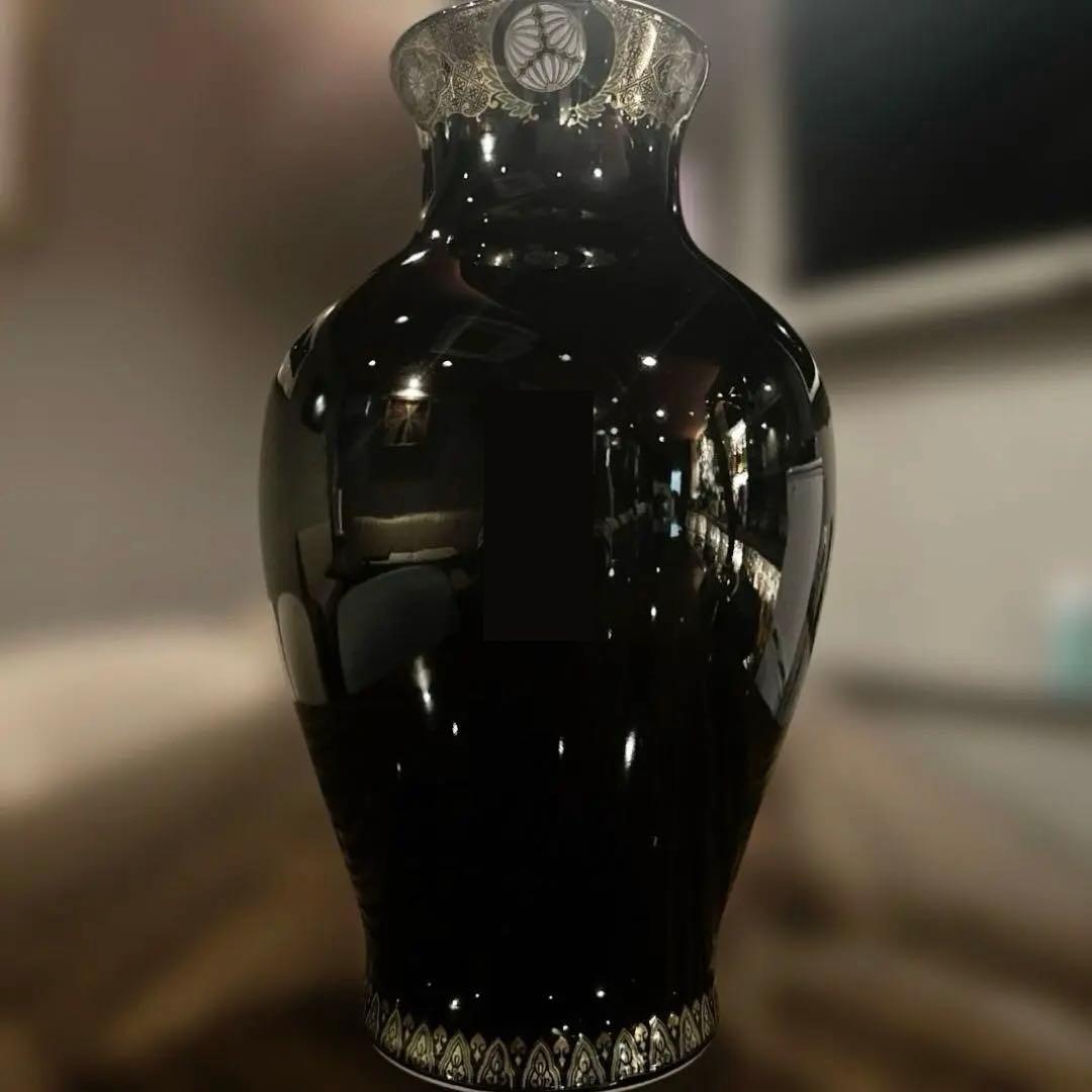 美濃焼 山治陶苑 正峯窯 御花瓶 正峰作/花瓶 花器 花生 黒 金彩 和風飾り