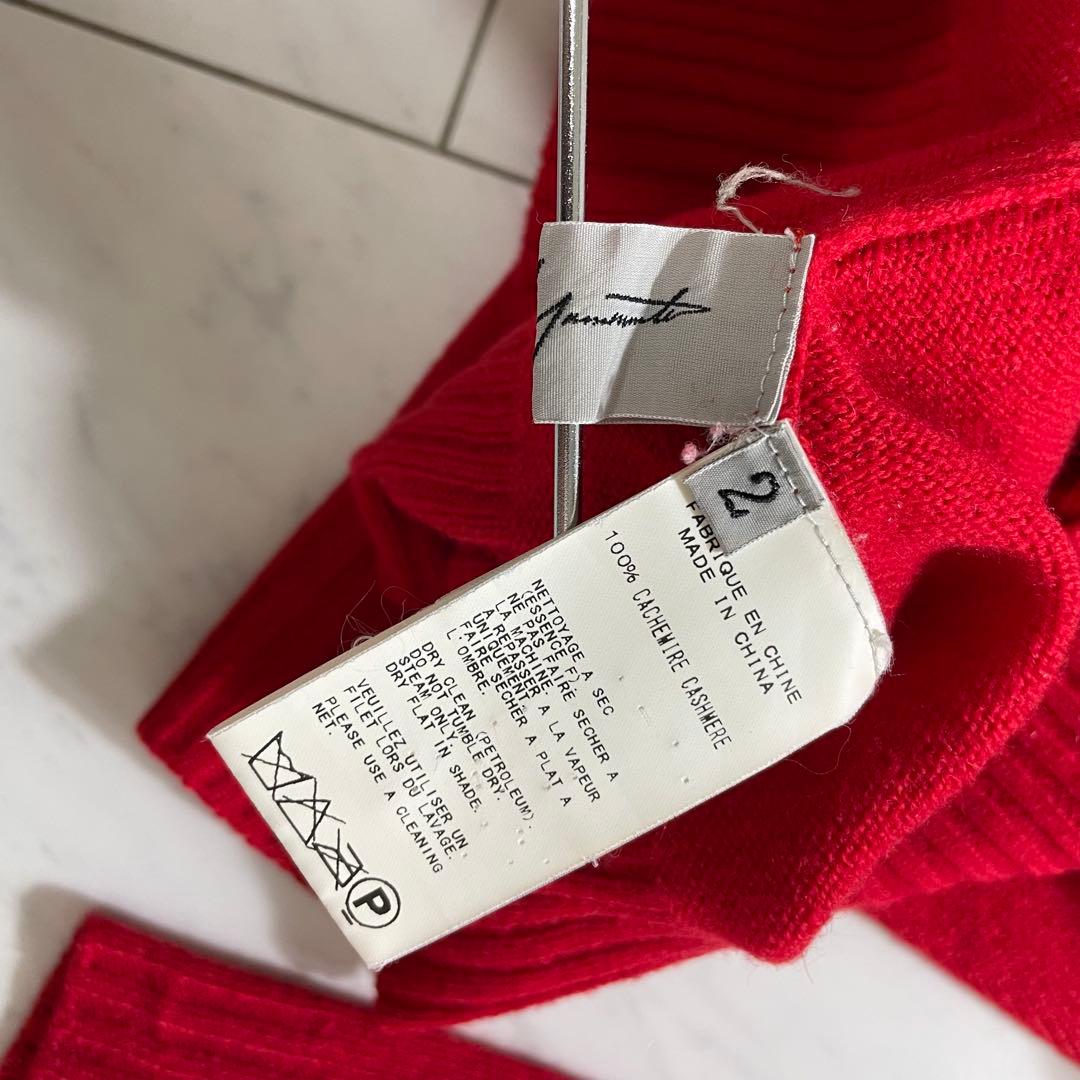 ヨウジヤマモト Vネックニット セーター カシミヤ100% ロゴ刺繍 赤 2