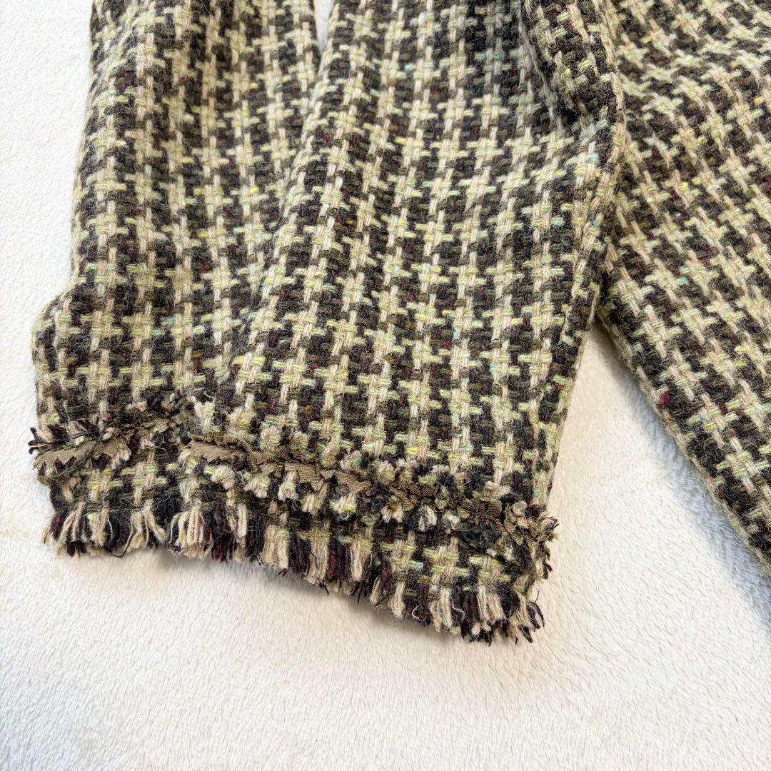 ❁ MOSCHINO ツイードロングコート フリンジ イタリア性 ノーカラー