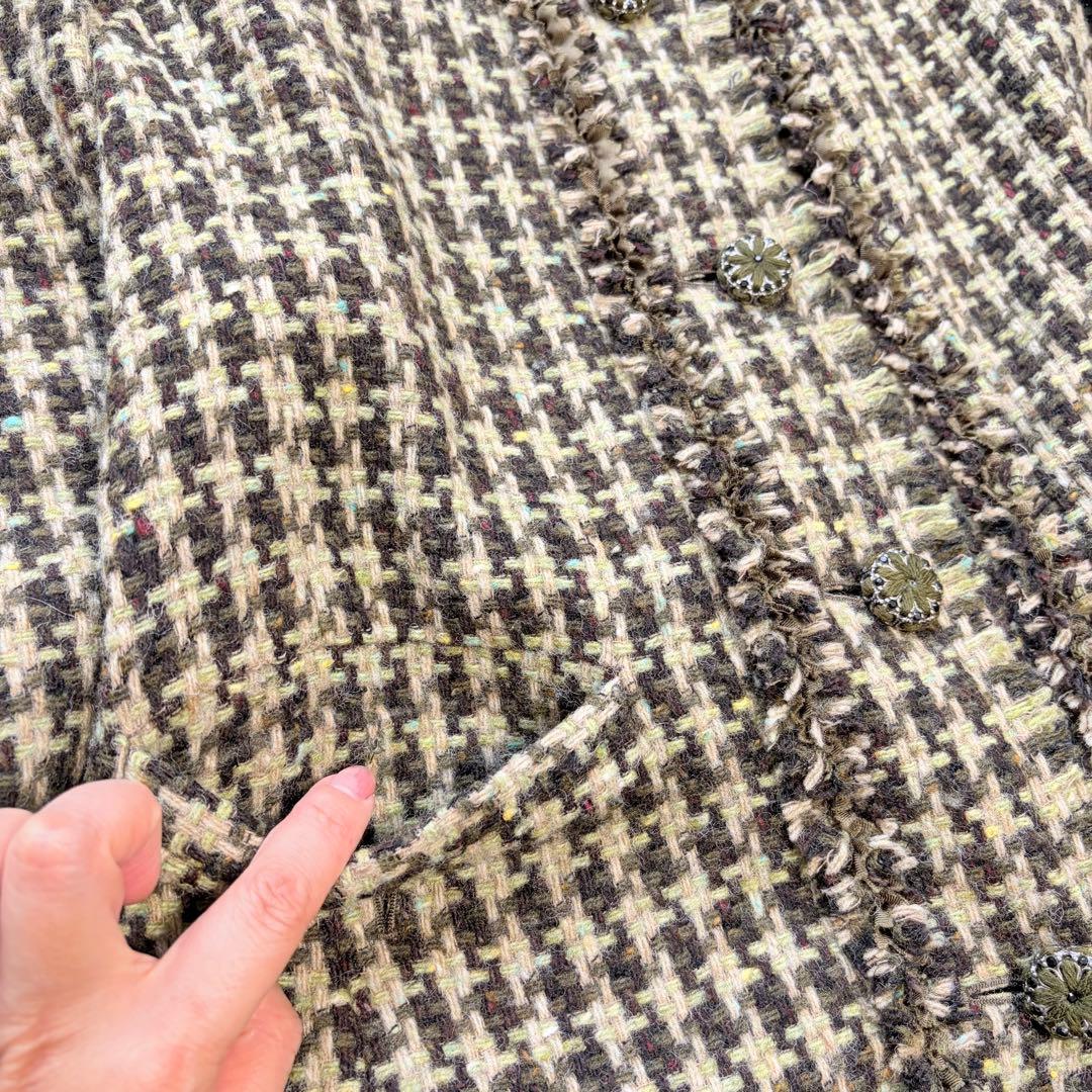 ❁ MOSCHINO ツイードロングコート フリンジ イタリア性 ノーカラー