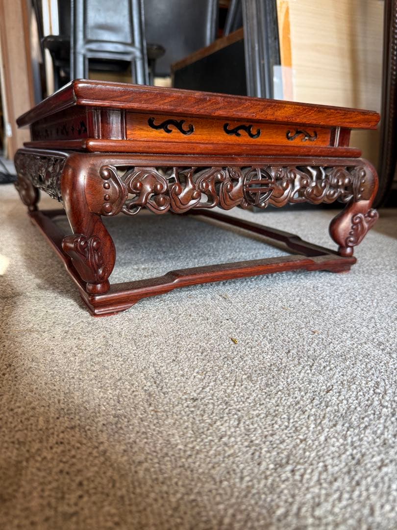 唐木花台 仁刻印 花梨材 彫刻大型飾り台 香炉台 盆景台 高級唐木家具