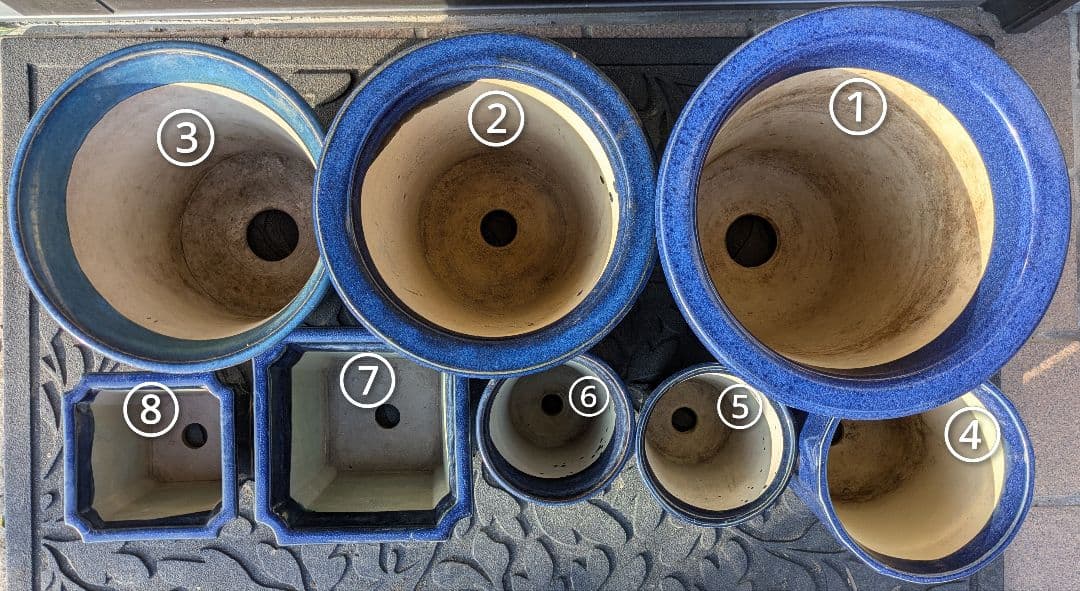 ★青い陶器製植木鉢8個セット