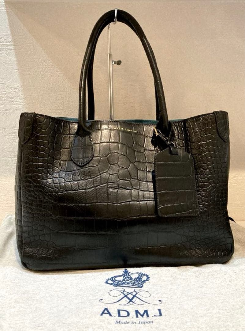 【美品】ADMJ クロコ型押し　レザー　トートバッグ　黒　A4可