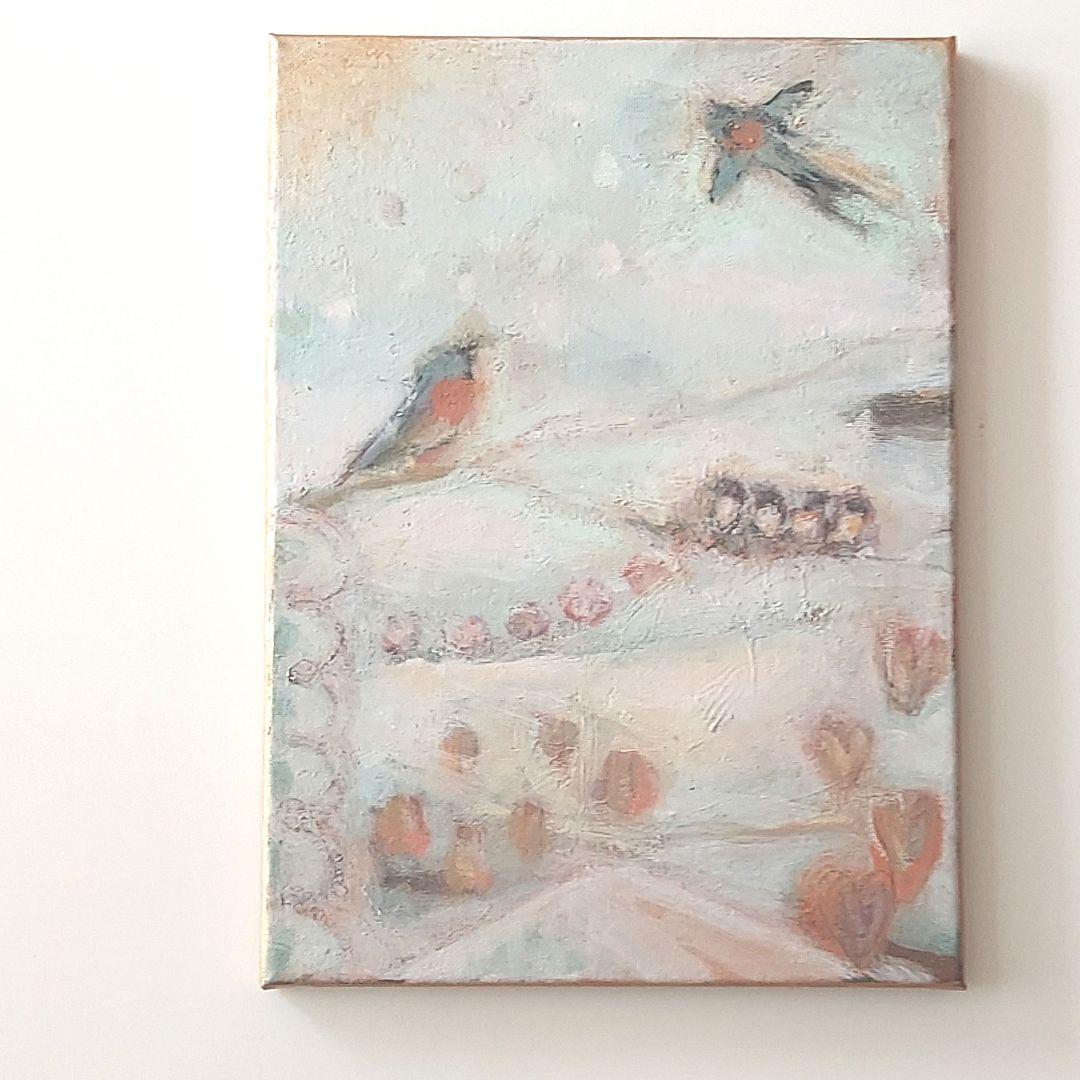 春の訪れ アート パステルカラー インテリアパネル オブジェ ツバメ 縁起画 新