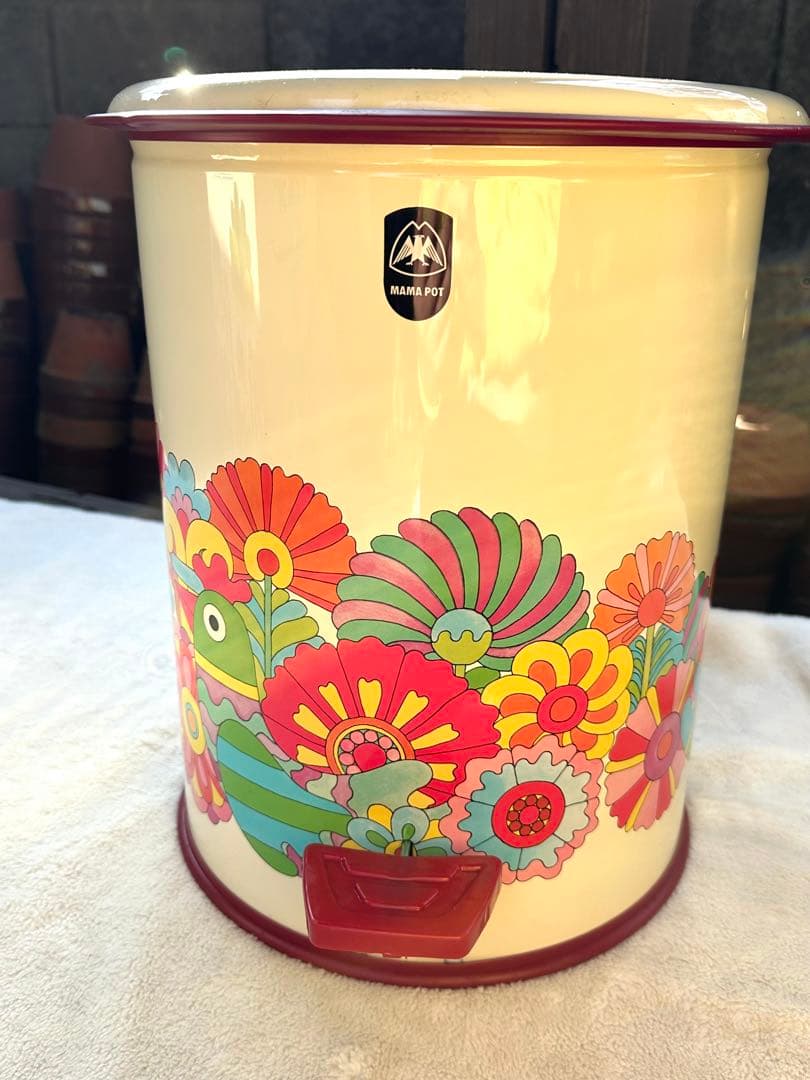 昭和レトロ　ゴミ箱　ペダル式　ママポット　山崎産業　当時物　新品　ホーロー容器