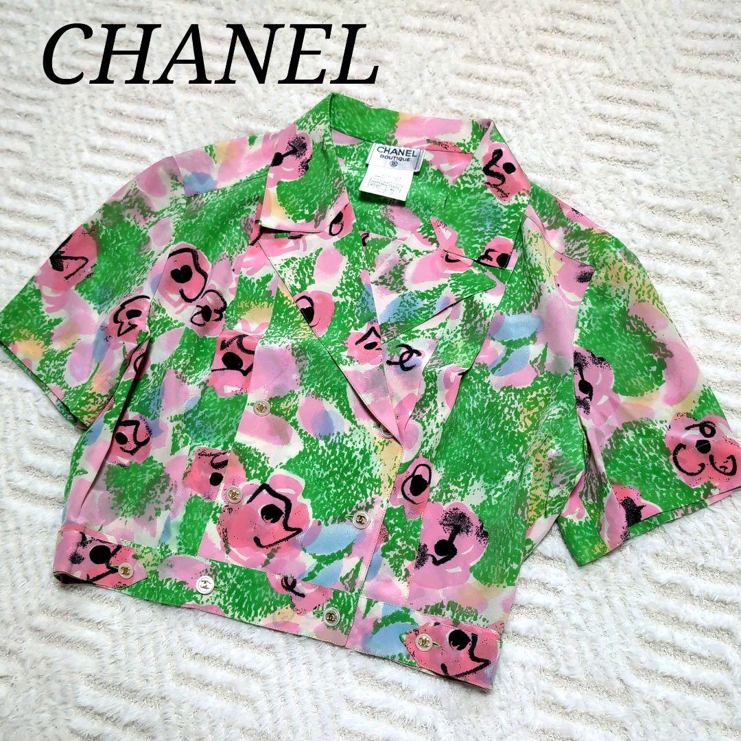 希少✨CHANEL 97p シャネル フラワーシルククロップドブラウス