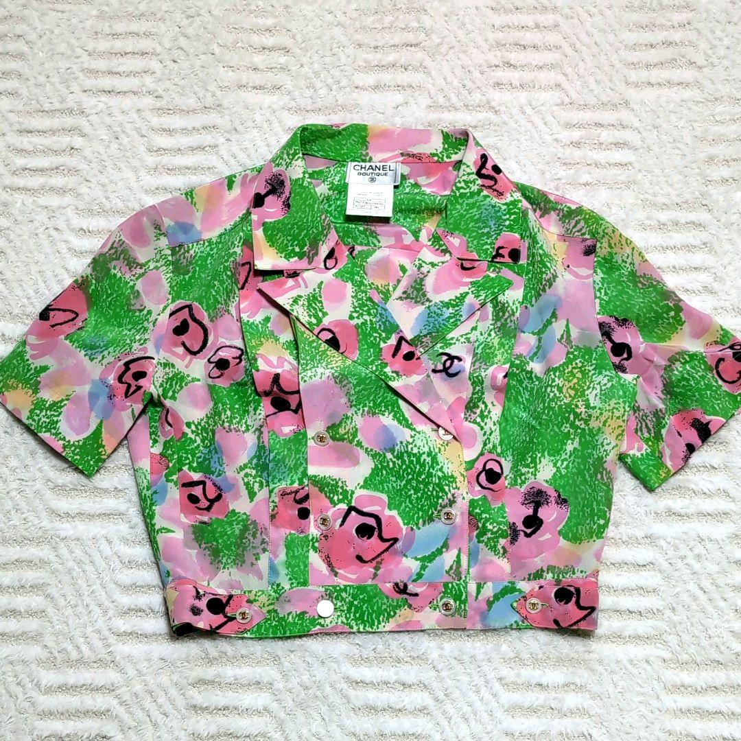 希少✨CHANEL 97p シャネル フラワーシルククロップドブラウス