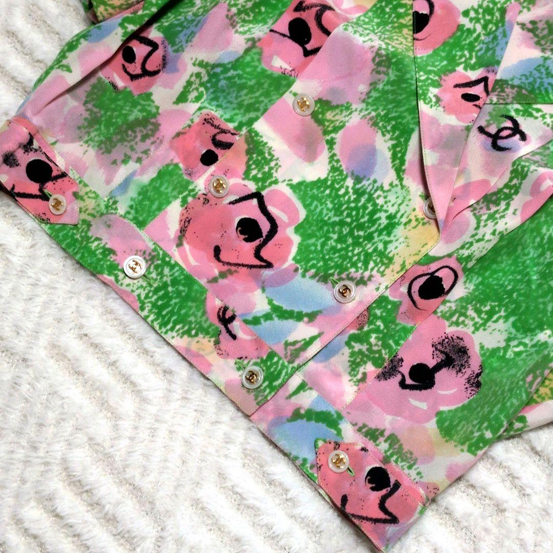 希少✨CHANEL 97p シャネル フラワーシルククロップドブラウス