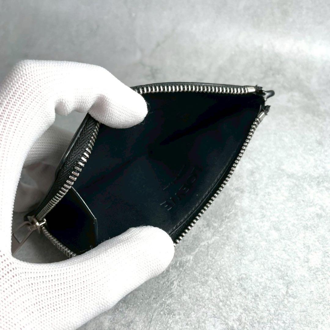 【極美品】ロエベ フラグメントケース ロゴ バイカラー レザー 本革 黒 グレー