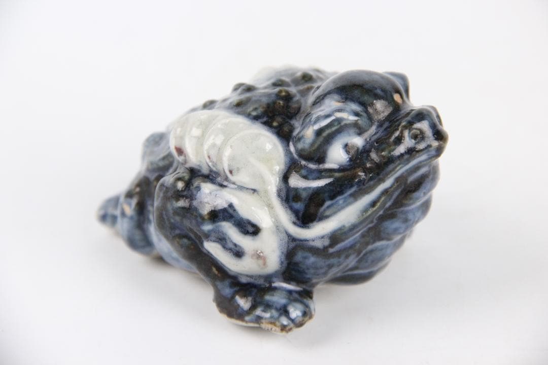 唐物　陶製 置物 蛙 蟾蜍 青白釉 茶道具　古陶 陶彫 FF01-05