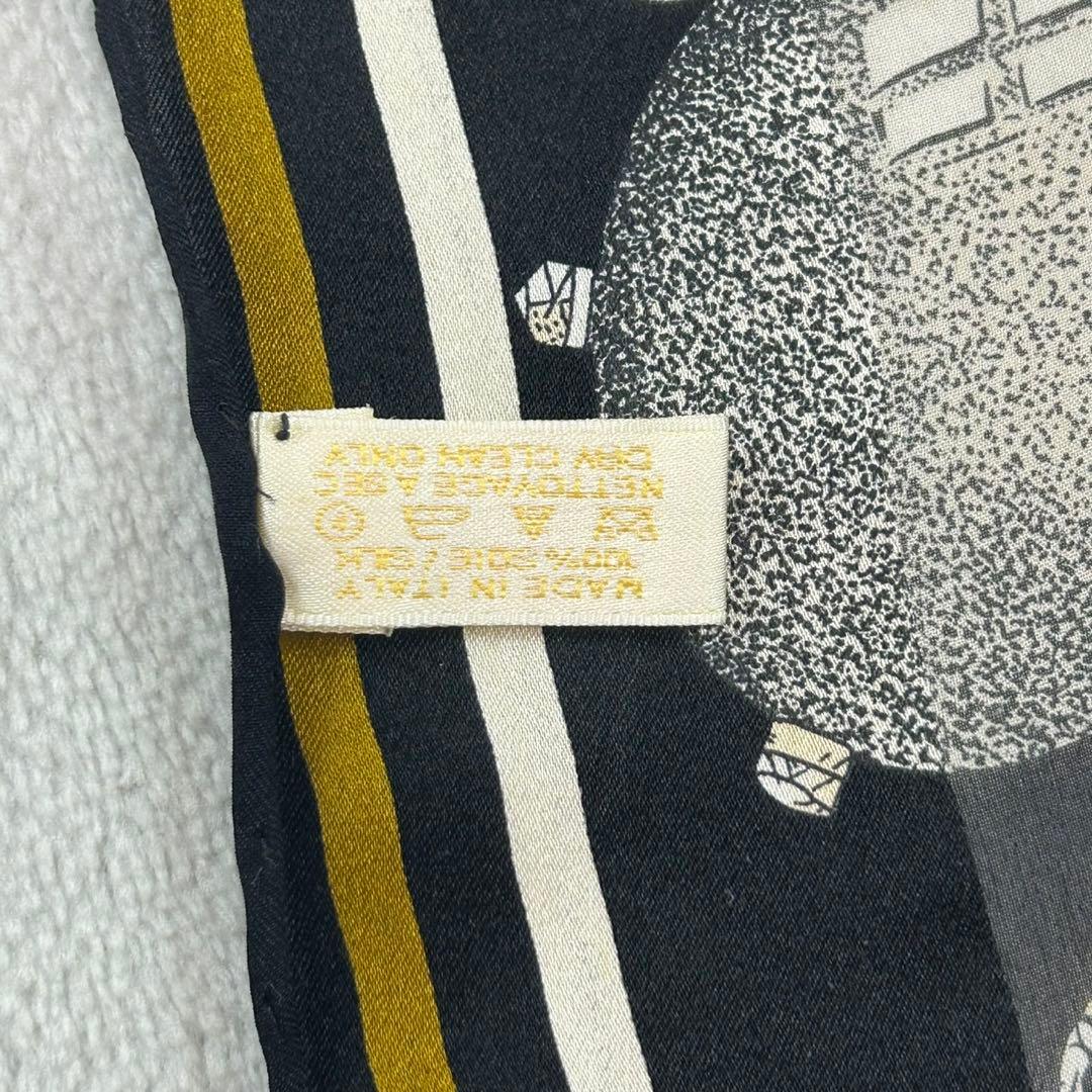 K642 カルティエ イタリア製 大判 スカーフ ブラック カーキ レディース