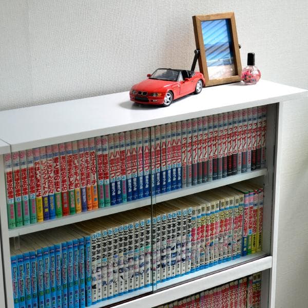 《新品・送料無料》本棚 ブックシェルフ 75幅 ホワイト ガラス扉付き