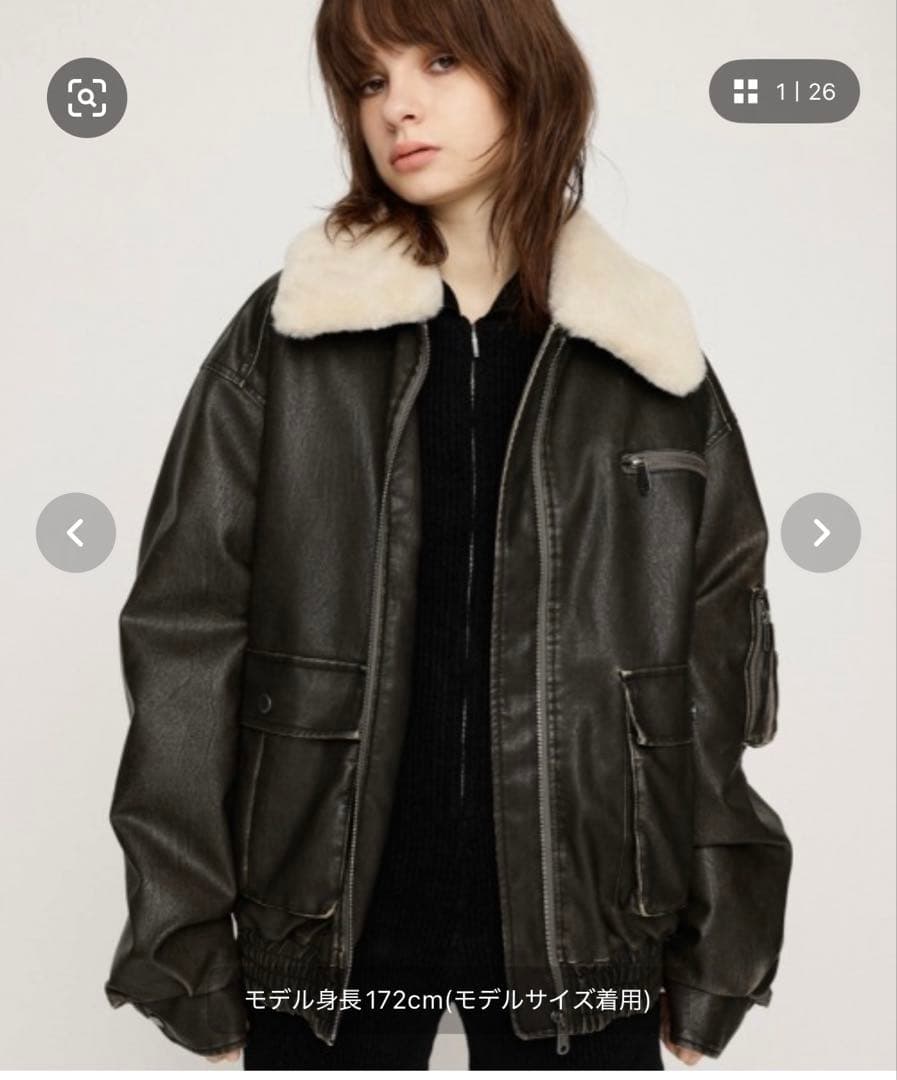 SLY スライ VINTAGE F／LEATHER S／ブルゾンBLK