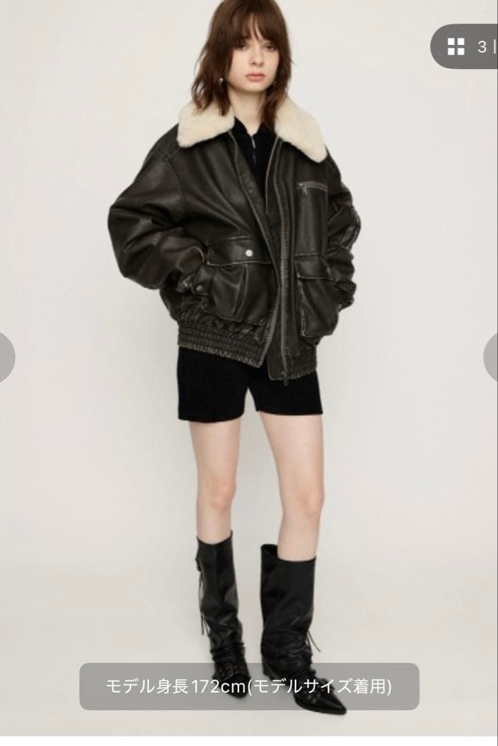 SLY スライ VINTAGE F／LEATHER S／ブルゾンBLK