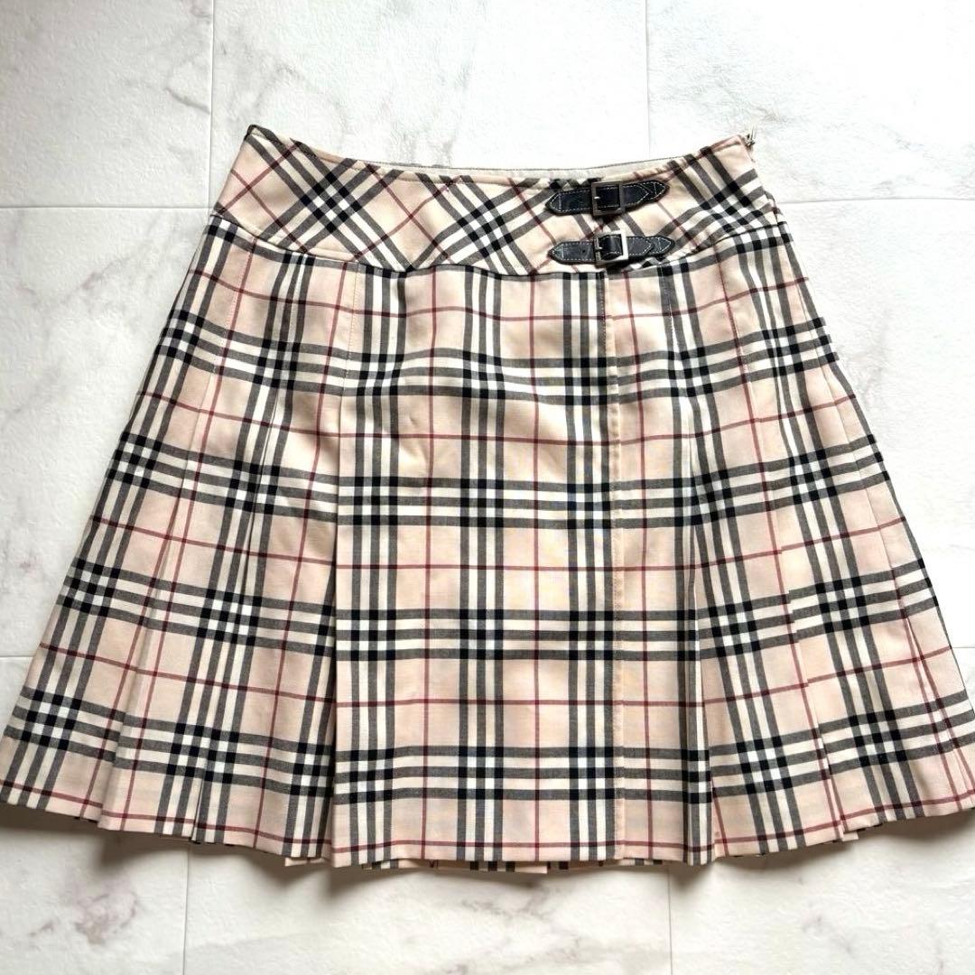 バーバリーロンドン ラップ風 プリーツスカート ベージュ ノバチェック