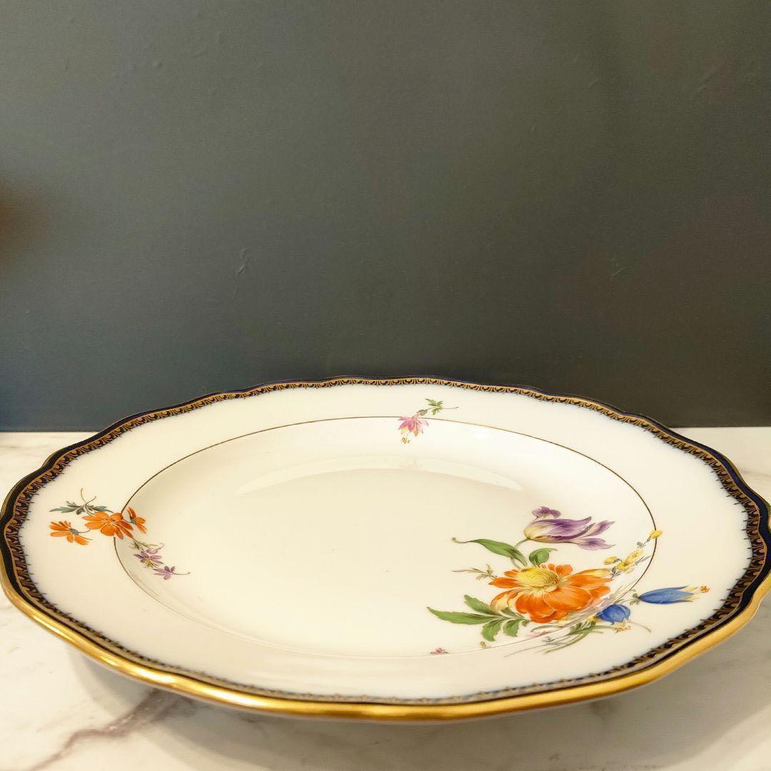 高級 ★ Meissen マイセン Ａカンテ コバルト 金彩フラワーブーケ 大皿