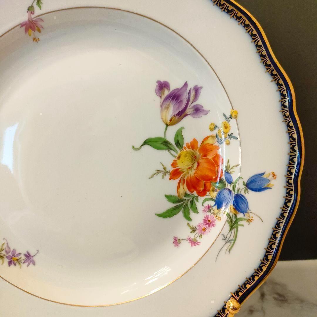 高級 ★ Meissen マイセン Ａカンテ コバルト 金彩フラワーブーケ 大皿