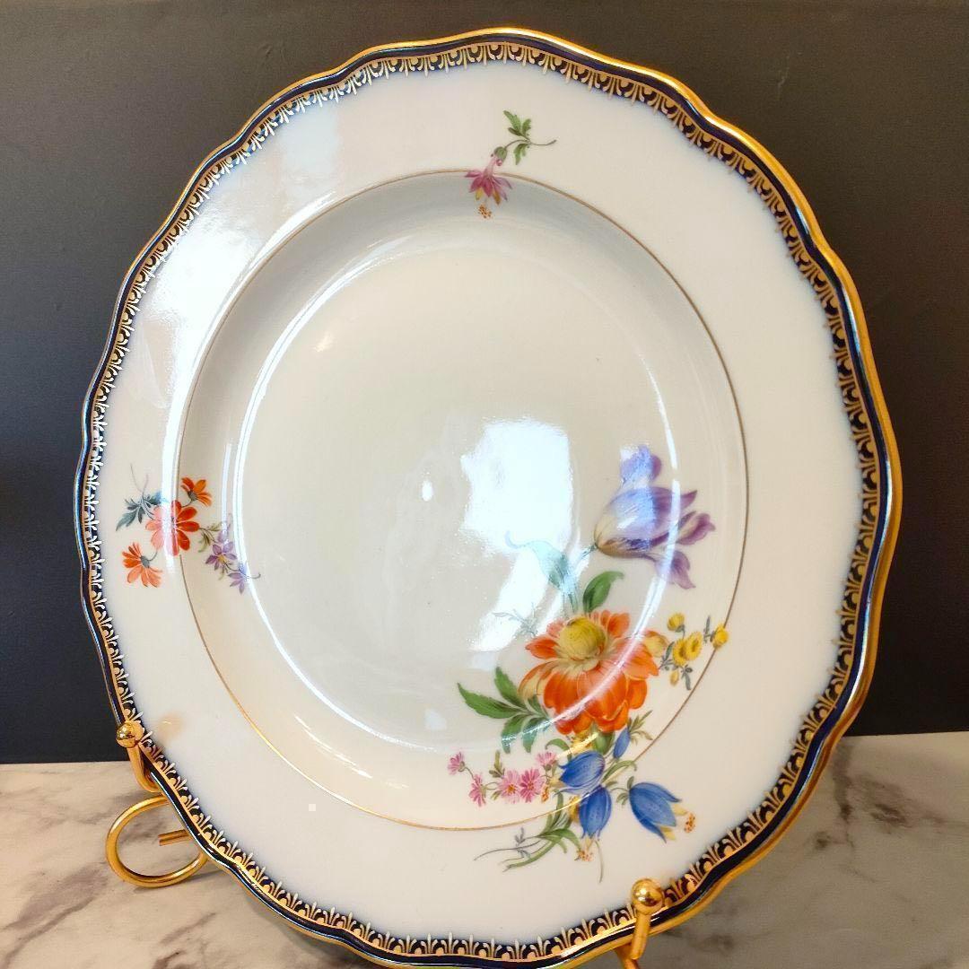 高級 ★ Meissen マイセン Ａカンテ コバルト 金彩フラワーブーケ 大皿