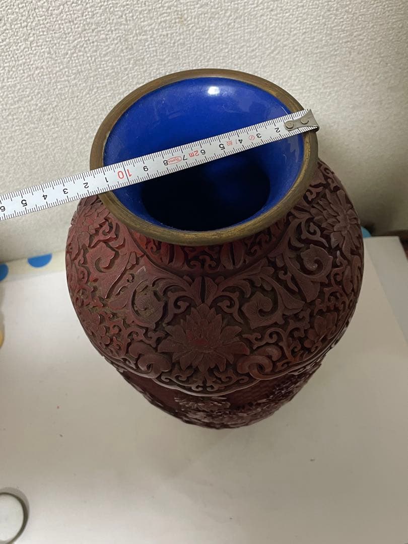 中国美術　堆朱　剔紅花瓶　美品アンティーク　高さ約39㎝