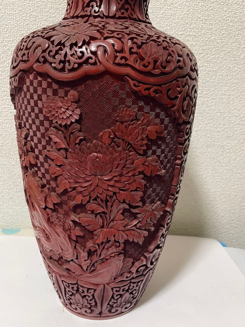 中国美術　堆朱　剔紅花瓶　美品アンティーク　高さ約39㎝
