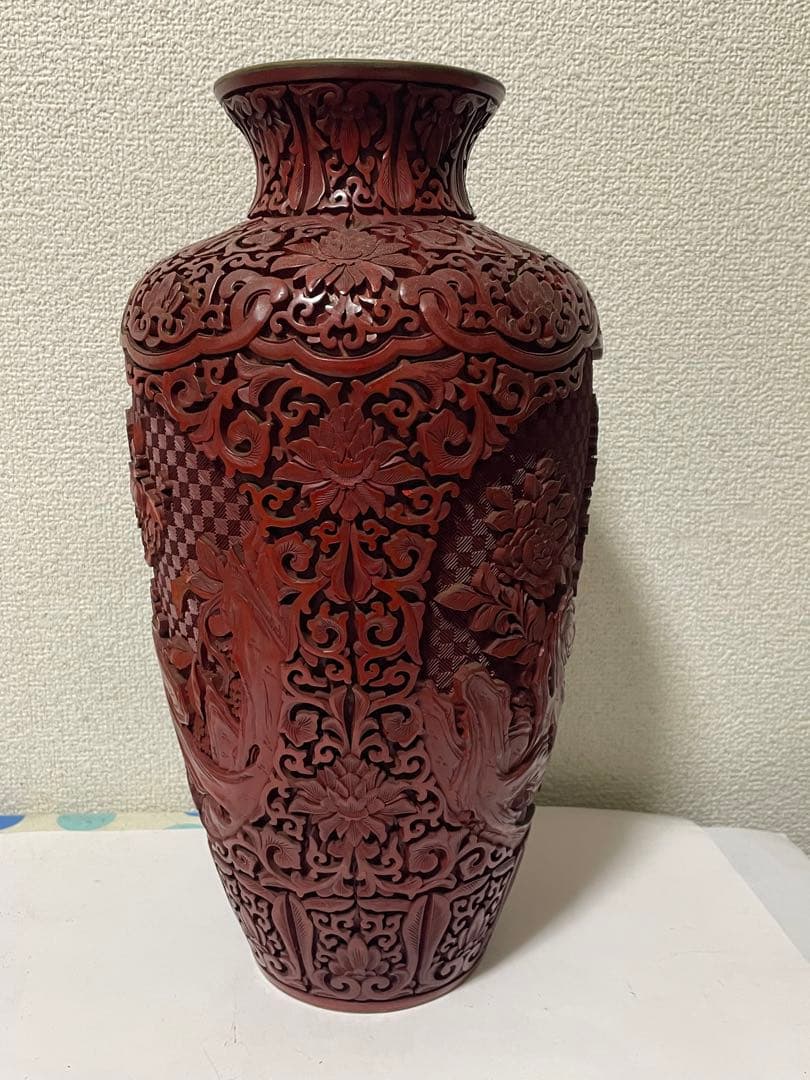 中国美術　堆朱　剔紅花瓶　美品アンティーク　高さ約39㎝