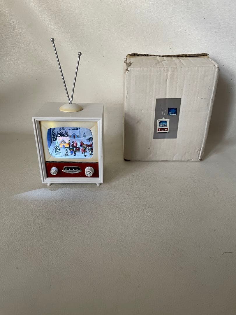 クリスマス ミュージカル テレビ ホワイト LEDライト 8曲収録 箱付き 卓上