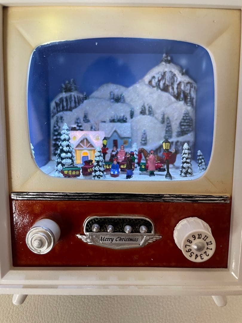 クリスマス ミュージカル テレビ ホワイト LEDライト 8曲収録 箱付き 卓上