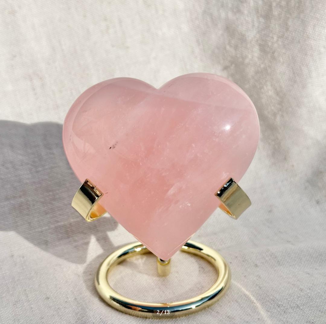 【ローズ クォーツ】　ハート シェイプ ② スタンド付　ブラジル産
