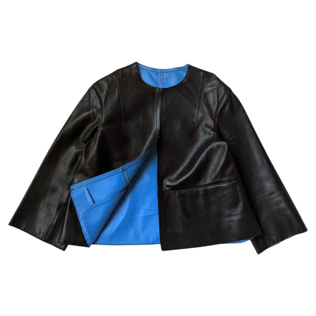 トゥモローランド ラムレザー ノーカラー ジャケット バイカラー 36 S