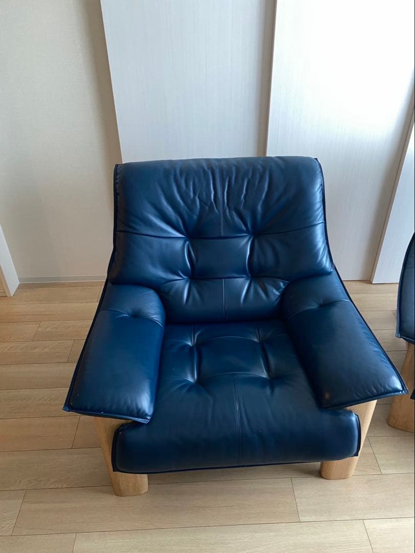 値下げしました！ネイビー レザー 1人掛けソファ