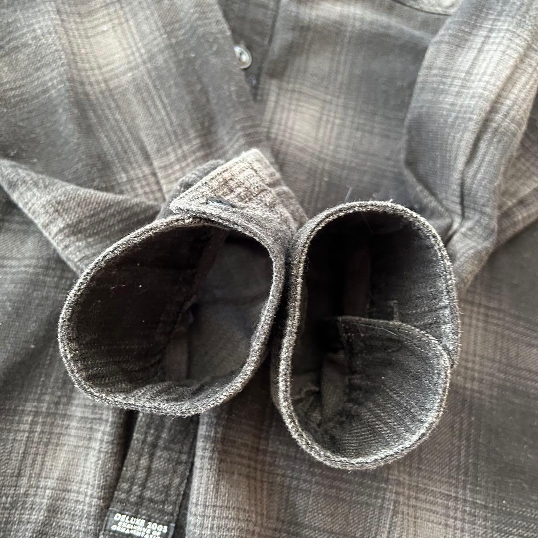 DELUXE デラックス オンブレチェックシャツ 長袖 黒 L サイドポケット