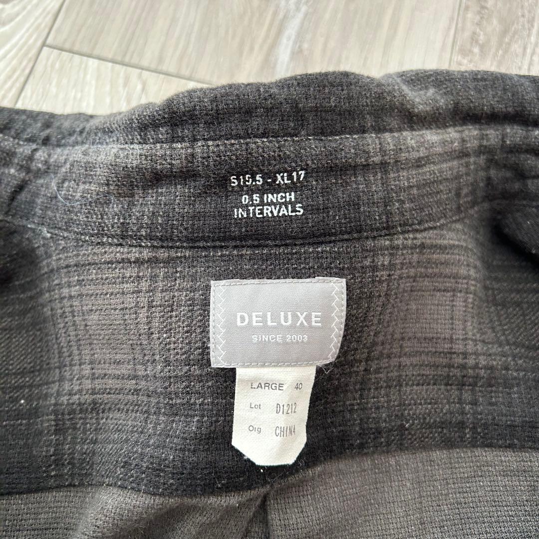 DELUXE デラックス オンブレチェックシャツ 長袖 黒 L サイドポケット