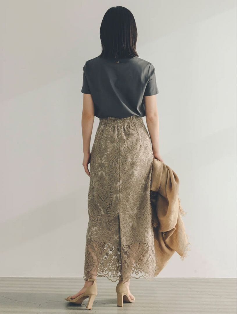 anuans エンブロイダリーレーススカート　ベージュ　XS