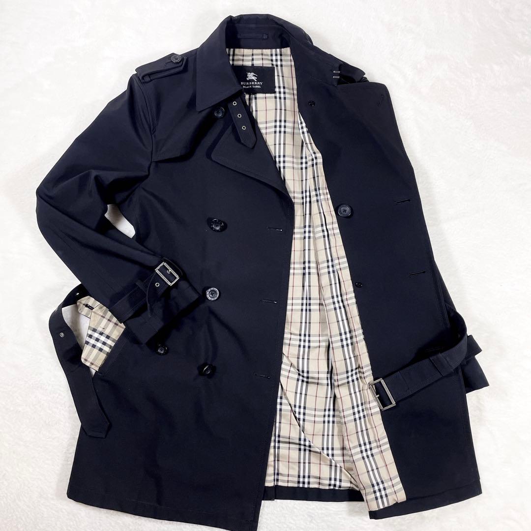 美品 バーバリーブラックレーベル トレンチコート ノバチェック ベルト 黒 L