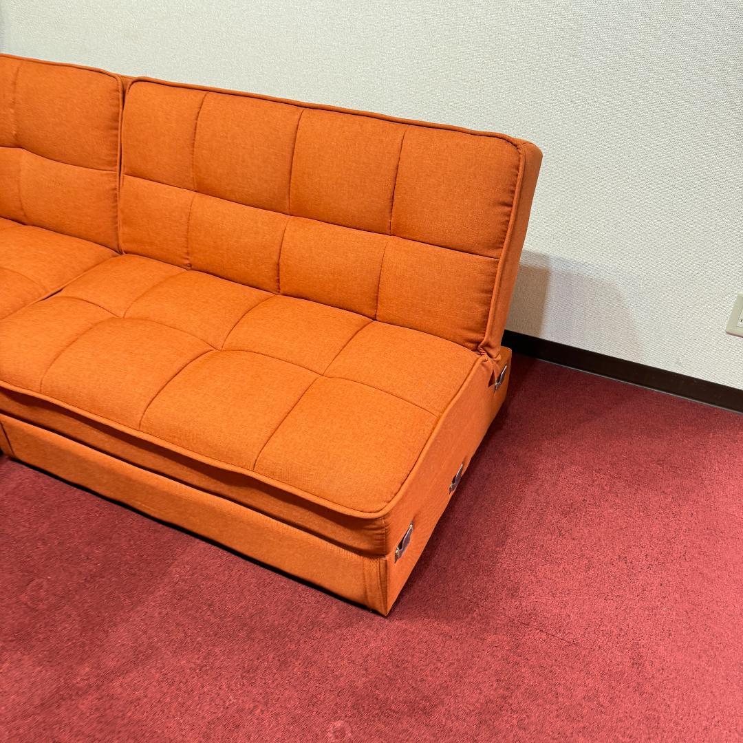 超美品L字型ソファー　収納有　オシャレなレンジ色