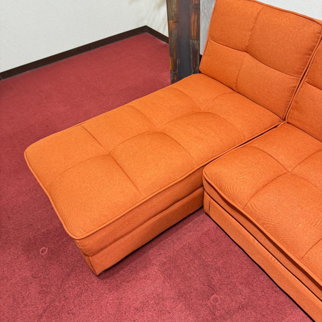 超美品L字型ソファー　収納有　オシャレなレンジ色