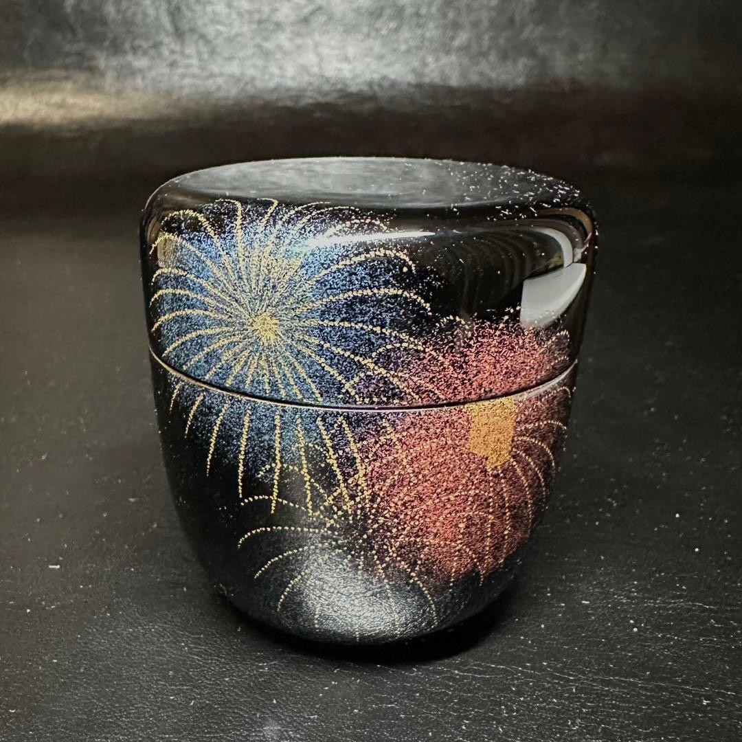 ★茶道具/漆塗工芸/蒔絵！花火 棗！『冨田 忠志』作！共箱/栞付！★