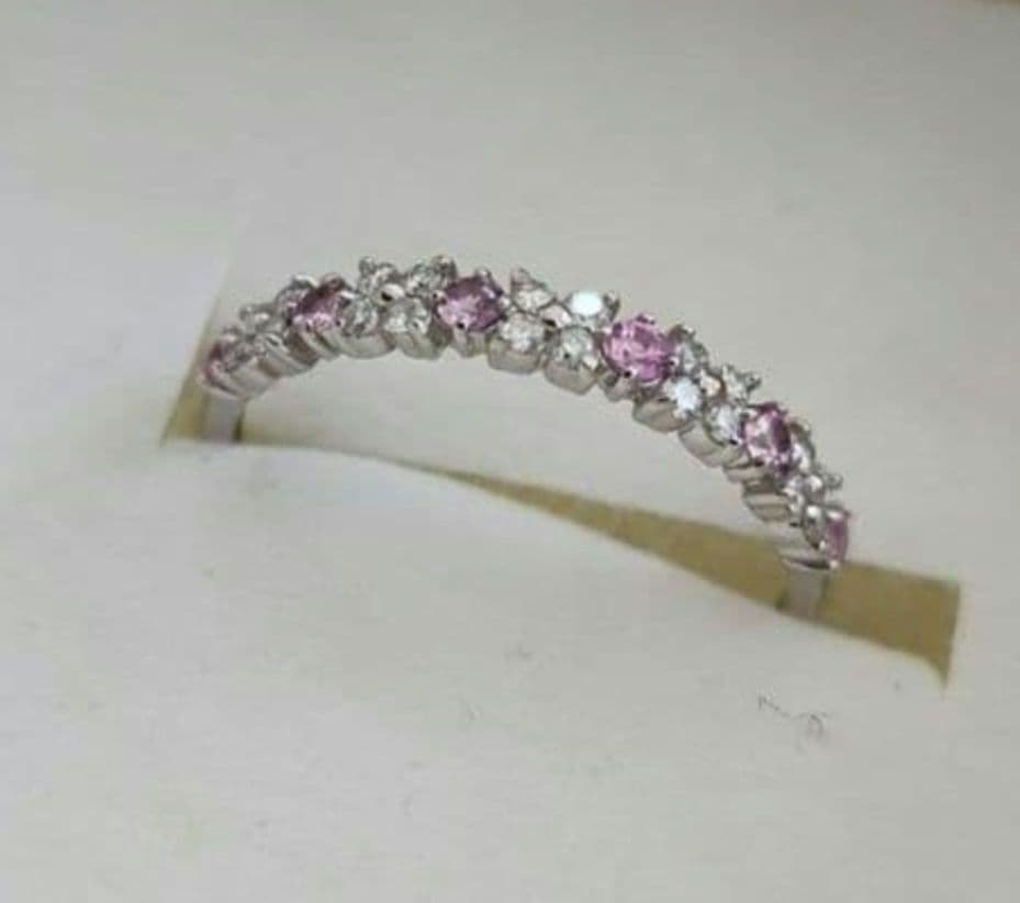 新品未使用 PT950 パパラチア サファイア ダイヤ ハーフエタニティリング