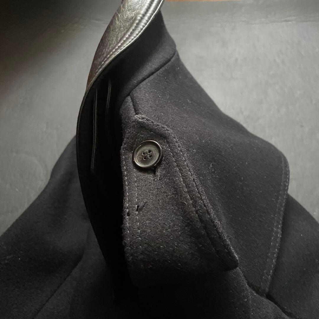 美品【DIOR HOMME】エディ期トレンチ型ウールコート 襟レザー メンズ44