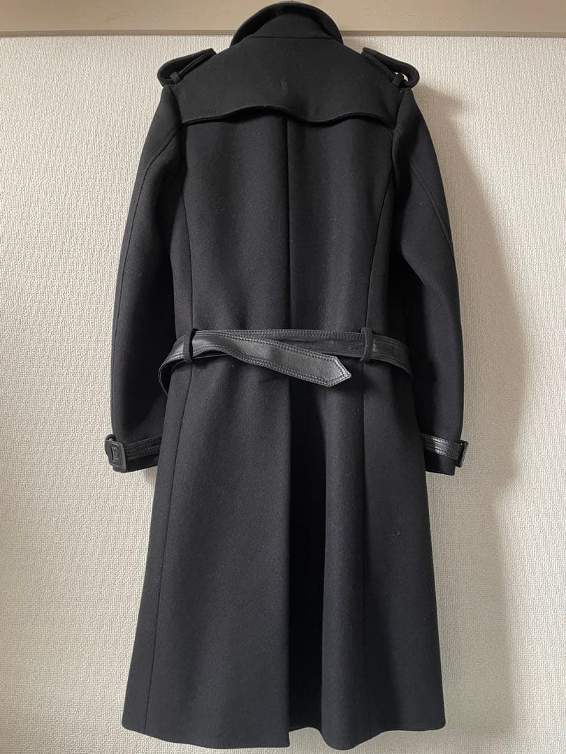 美品【DIOR HOMME】エディ期トレンチ型ウールコート 襟レザー メンズ44