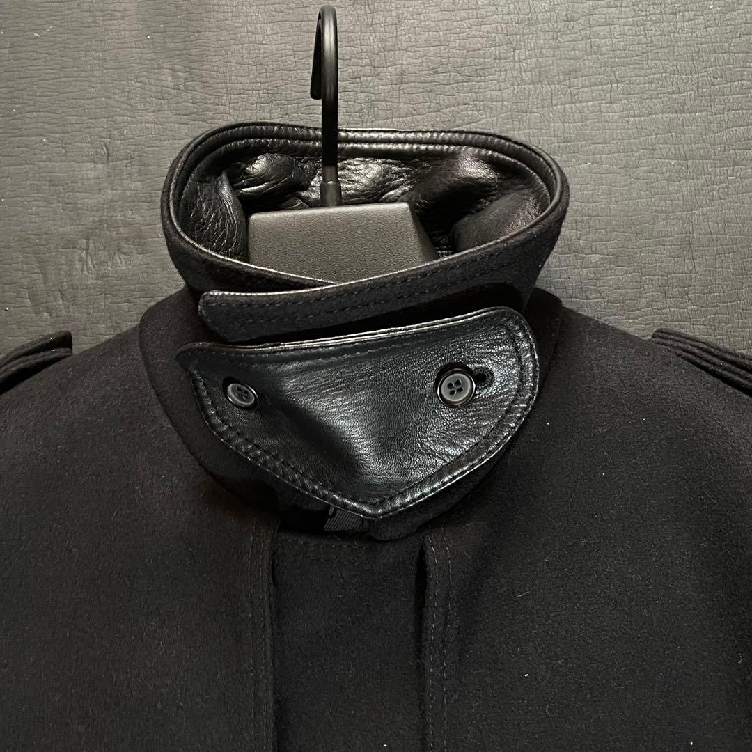 美品【DIOR HOMME】エディ期トレンチ型ウールコート 襟レザー メンズ44