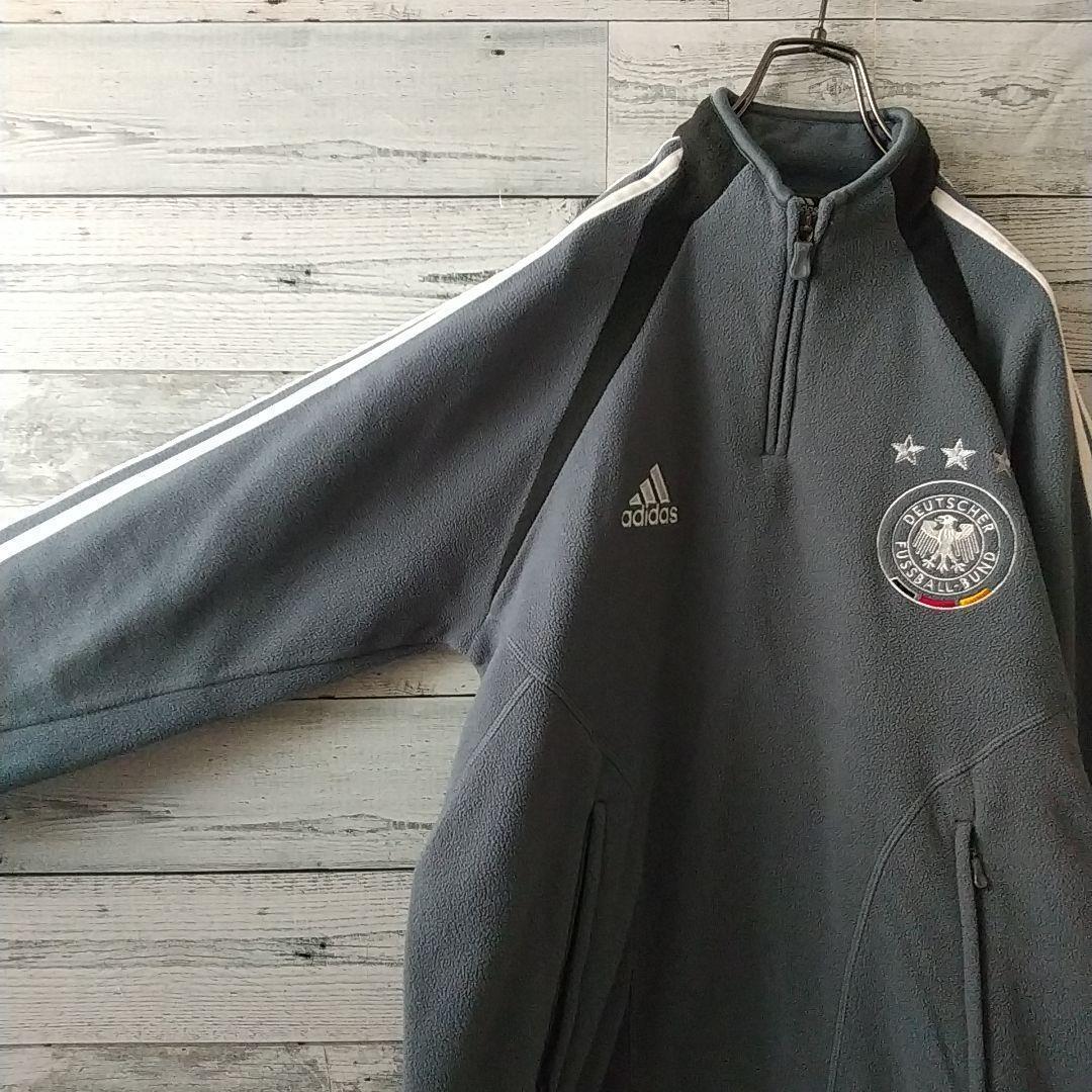使用感少☆アディダス ドイツ代表 刺繍 エンブレム ハーフジップ フリース M