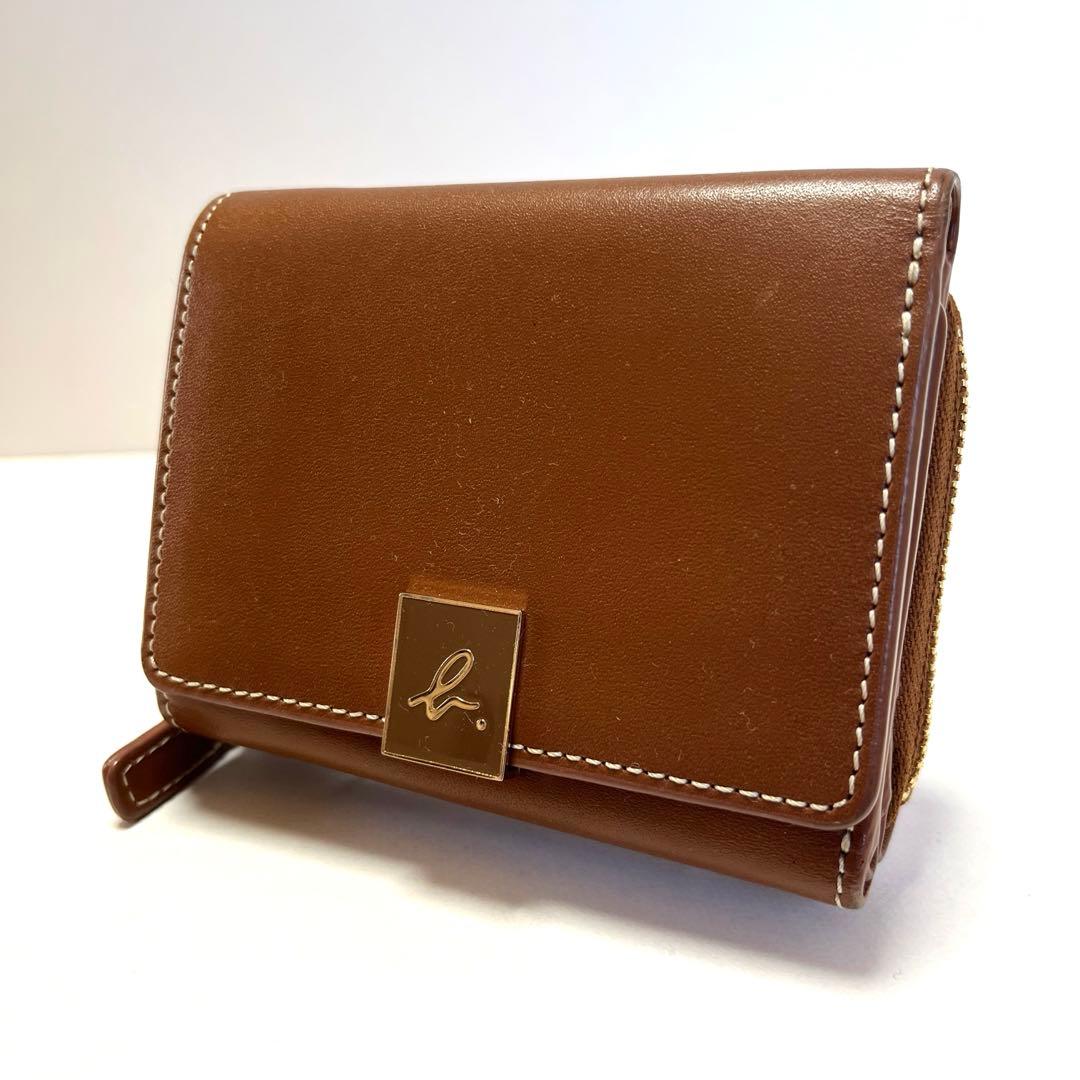 Agnes b アニエスベー　ブラウン レザー 三つ折り財布　ミニウォレット