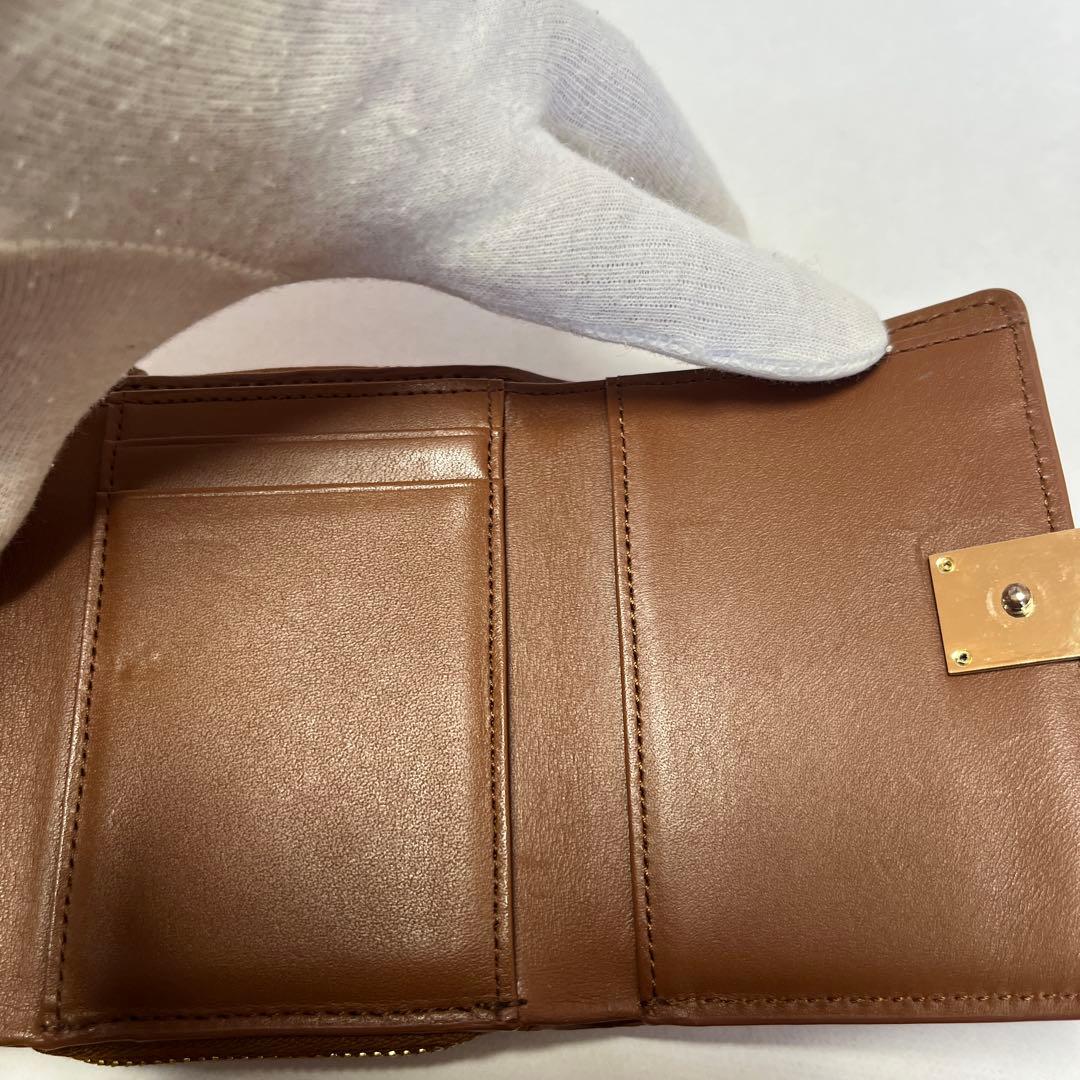 Agnes b アニエスベー　ブラウン レザー 三つ折り財布　ミニウォレット