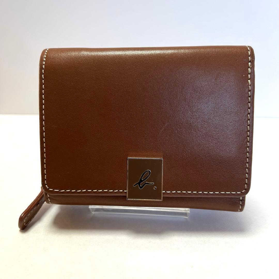 Agnes b アニエスベー　ブラウン レザー 三つ折り財布　ミニウォレット
