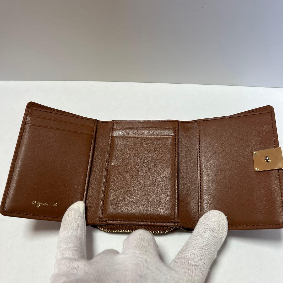 Agnes b アニエスベー　ブラウン レザー 三つ折り財布　ミニウォレット