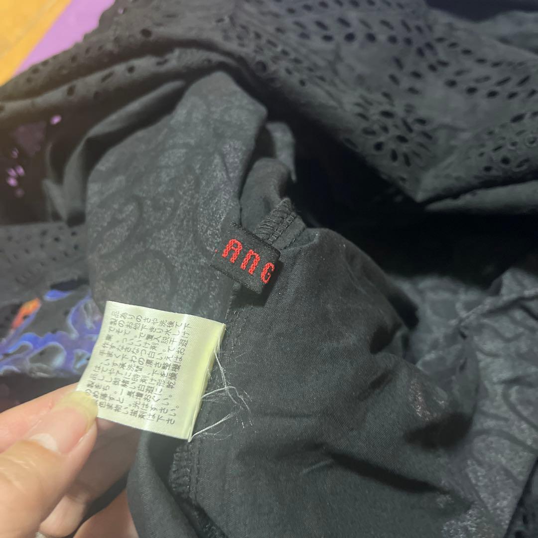 YOKANG 黒と青の花柄刺繍ノースリーブワンピース