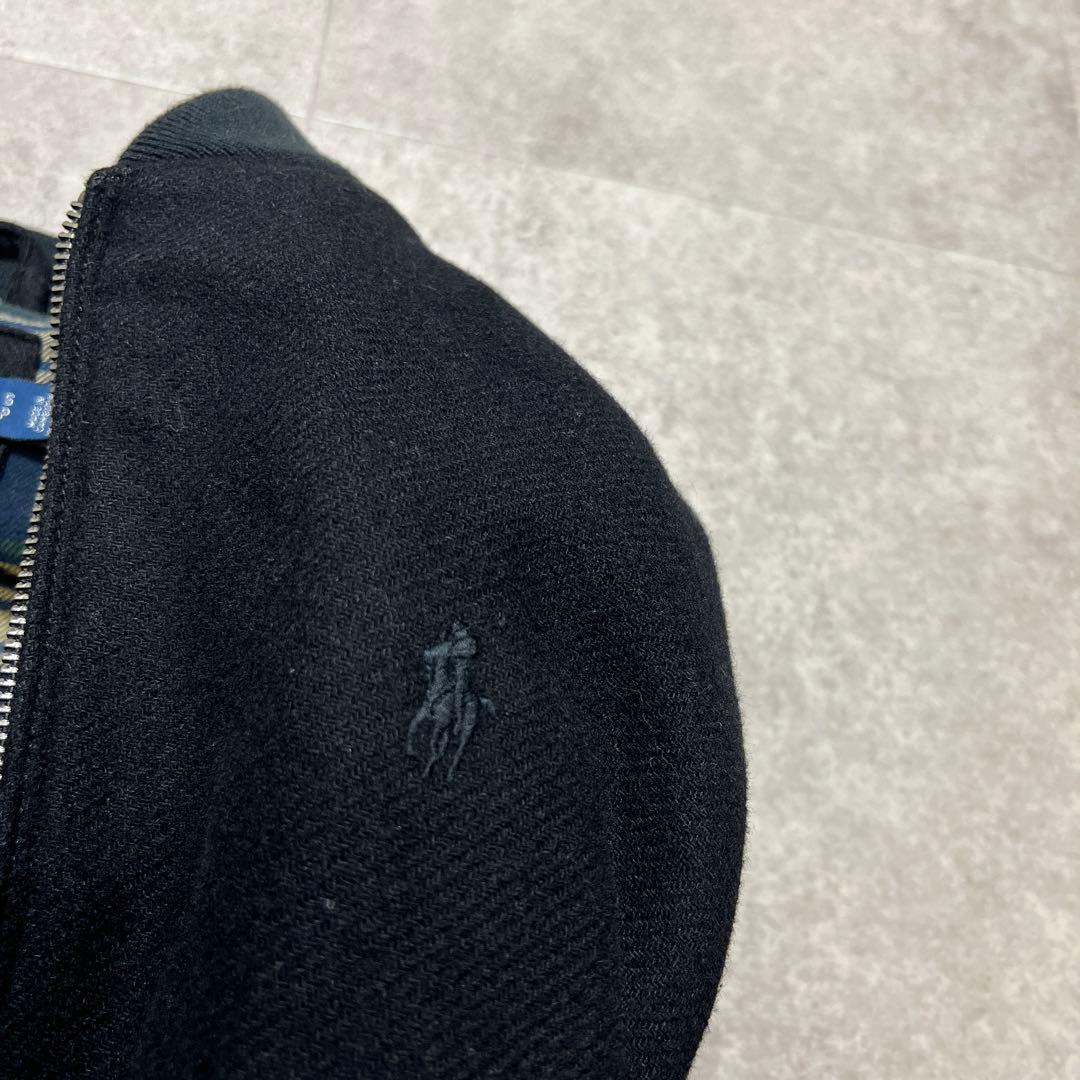 希少✨ラルフローレンPOLOボンバージャケット毛ウールSオールブラック内柄｜良品